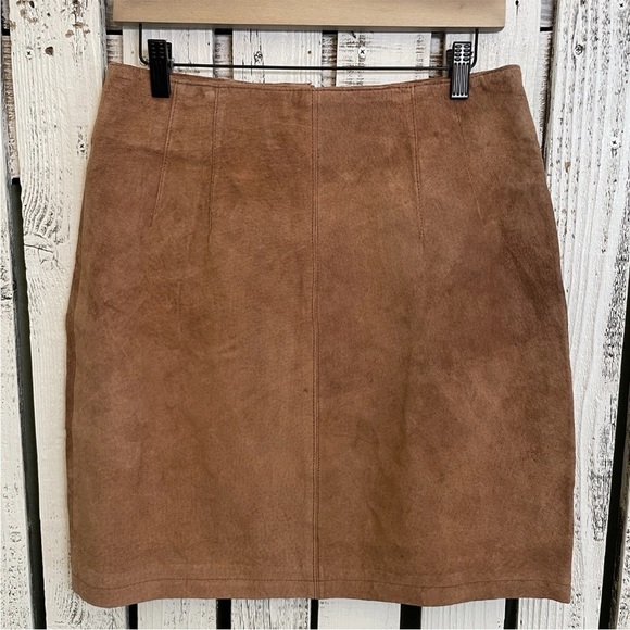 Unavailable-Vintage Margo’s Suede Leather Mini Skirt. Brown Lined Size 13 Zipp - Picture 1 of 12